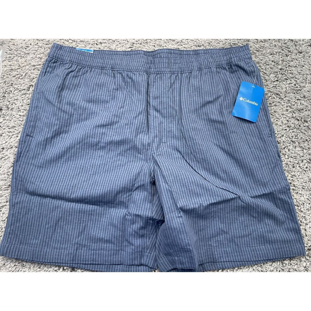 Columbia Men NWT Blue Black Striped  Straight Sage Springs Linen Shorts size XL.